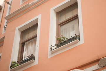 Captivating Charming Pink Building Featuring Beautiful Window Boxes Located in Urban Setting