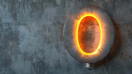 A glowing neon number zero on a textured wall, suggesting modern design or signage.