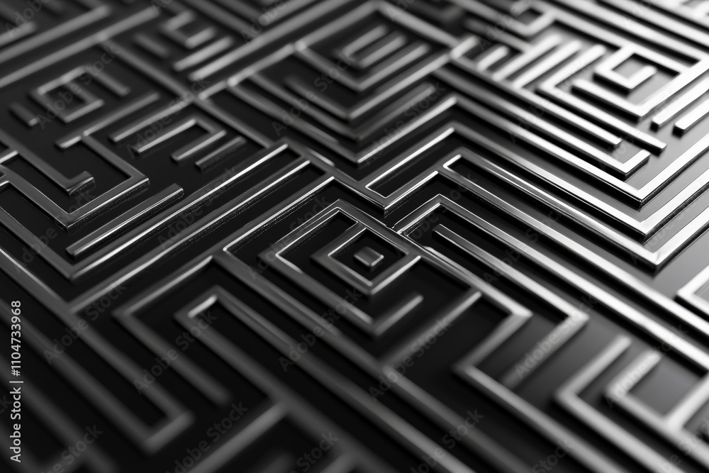 Aufkleber a close-up of an intricate black design resembling a labyrinth, featuring a modern, sleek, and compl