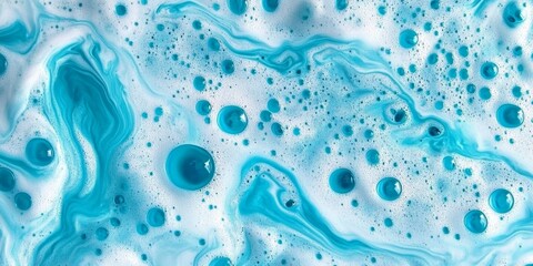 Abstract Close-Up of Turquoise Paint Splatters and Swirling Patterns on a White Surface