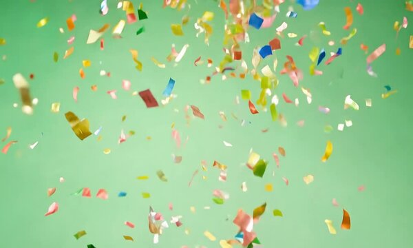 Colorful Confetti Celebration Joyful Party with Festive Decorations Against Green Background for Every Event