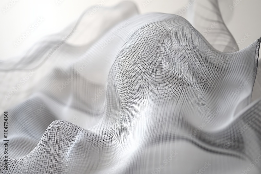 Aufkleber This image features a diaphanous mesh-like fabric draping in gentle, flowing waves, creating a delicate, soft texture with a translucent appearance.
