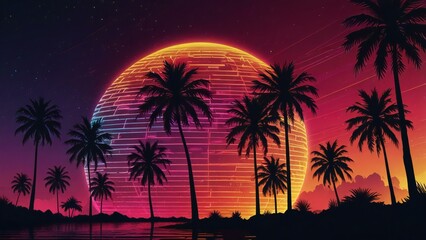 Naklejka premium palm trees at sunset