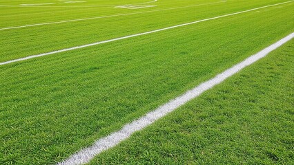 Grass field with white lines marking a sports field, playing field, lines