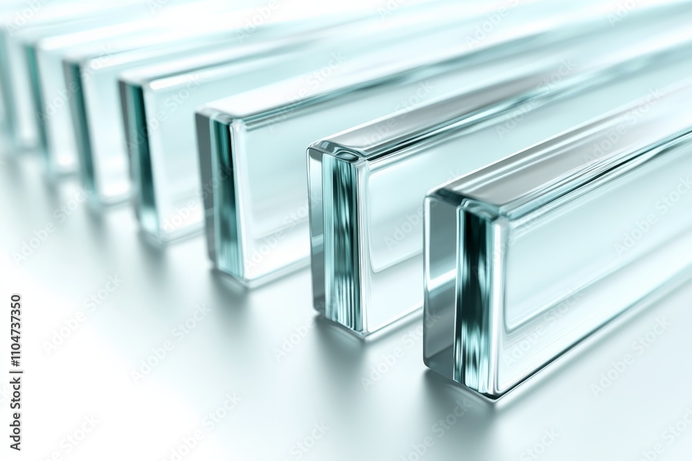 Poster Sleek and clear glass rectangles lined up in soft lighting, showcasing purity and elegance with a minimalistic design that emphasizes symmetry and simplicity.
