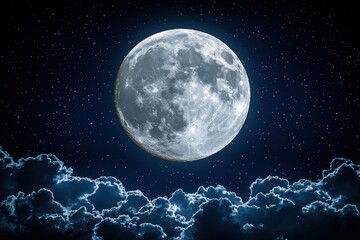 Fototapeta premium Full Moon Night Sky Clouds Stars Celestial Night Space Lunar Astronomy Galaxy Universe Dark