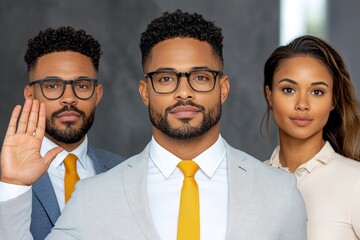 A detailed photo of a business professional waving goodbye to colleagues after a meeting