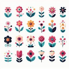 Flowers icon set. Flowers isolated on white background. Flowers in modern simple. Cute round flower plant nature collection. Vector illustrator -