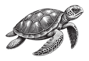 Obraz premium sea turtle sketch hand dawn drawing vector illustration
