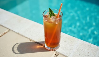 Obraz premium Relax by the pool with a refreshing drink