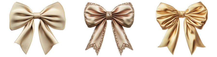 Obraz premium Set of three silk ribbon bows in gold and champagne colors