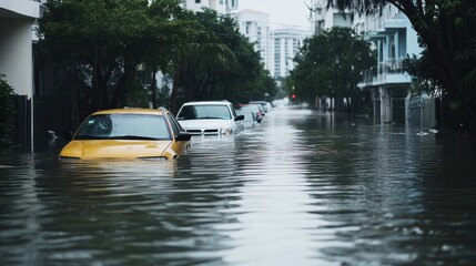 Flooded Streets in City Center After Hurricane