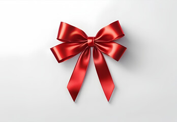 shiny red christmas ribbon tied in a perfect bow on a white background