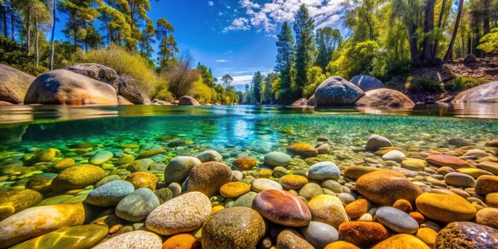 Underwater Rocks on Dumbea Riverbed, Grande Terre, New Caledonia - Clear Freshwater Serenity, Natural Landscape Photography, Scenic River Views, Aquatic Wonders