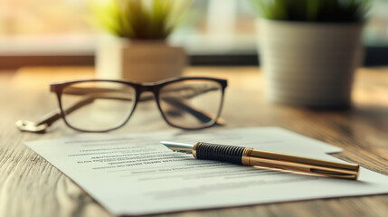 Fototapeta premium Rental agreement on desk with glasses and pen, creating professional atmosphere