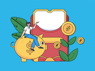 Use red envelopes to attract new customers and promote activity. Flat vector character concept illustration
