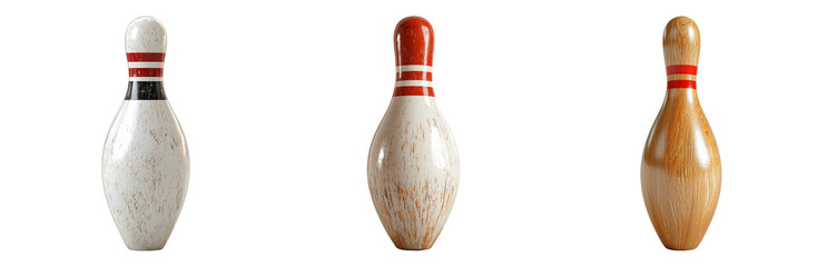 Vintage Bowling Pins in Various Colors and Designs Isolated on transparent background png