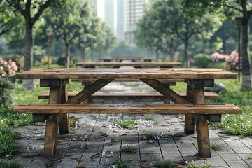 Fototapeta premium leisure and enjoyment of an outdoor with wooden bench