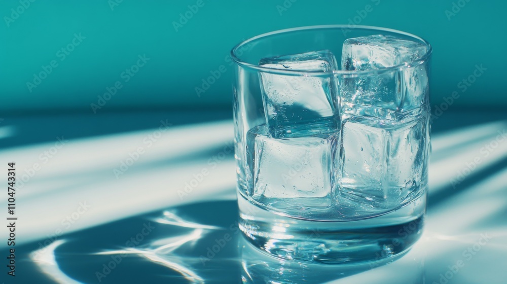 Aufkleber Clear ice cubes in a glass with artistic reflections on the surface