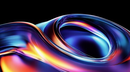 Abstract Neon Metallic Shapes Flowing on Dark Background 3D Rendering