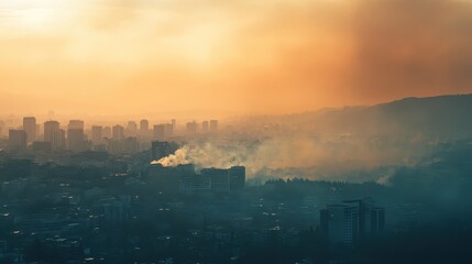 Naklejka premium Smoke and Haze Over City from Forest Fires