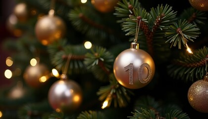  Shiny gold Christmas ornament on a tree