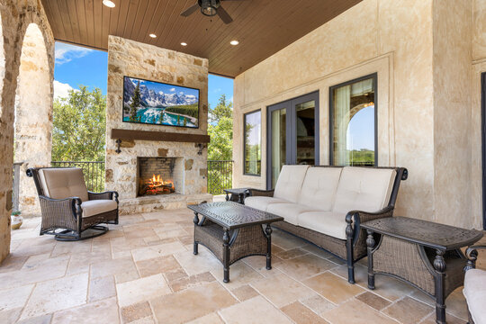 Elegant outdoor living space featuring comfortable seating and stunning views