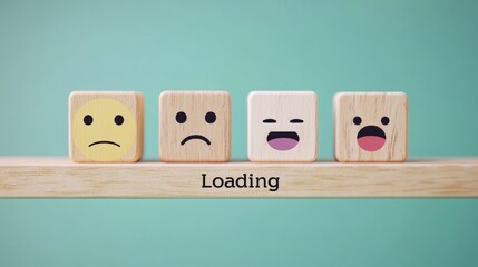 Wooden Cubes Emoticons Concept of Loading Progress Bar Mental Health Emotions Wellness Child Assessment