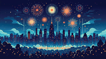 illustration of the night sky filled with fireworks, welcoming the arrival of the new year