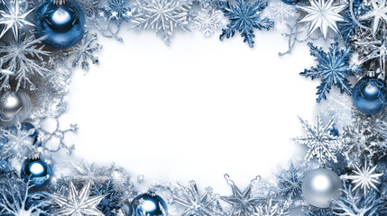blue christmas background, christams decoration, middle empty space, snowflake