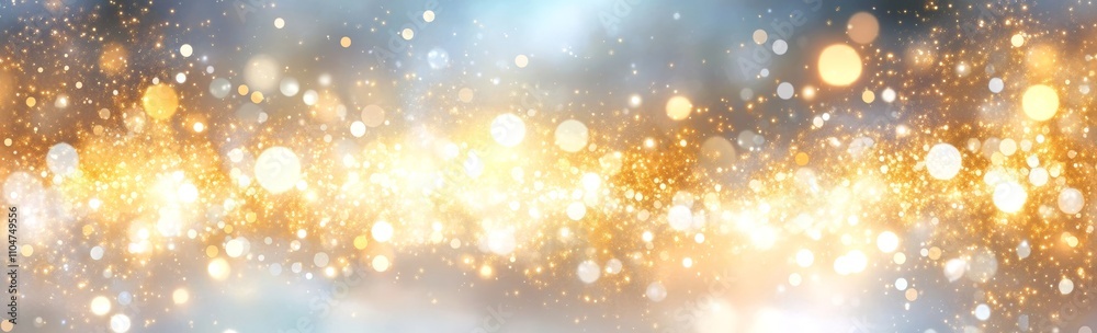 Poster abstract golden glitter background with soft bokeh sparkles for christmas and wedding themes