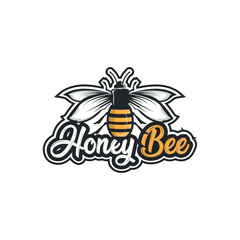 Organic honey bee logo design retro vintage concept bee animal premium template bumblebee