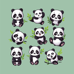 collection of cute vector panda stickers