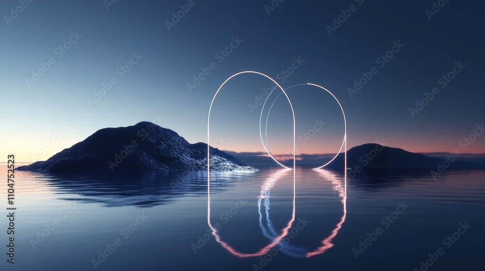 Poster 3D Render Glowing Neon Lines Rounded Frame Isolated on Black Background Ultraviolet Spectrum Cyber Space Abstract Futuristic Wallpaper