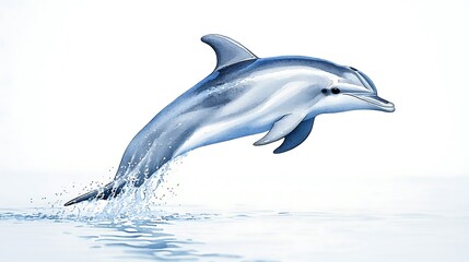 Obraz premium Leaping Dolphin Watercolor Painting Ocean Wildlife Marine Mammal Aquatic Animal Nature Sea Life