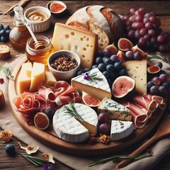 Elegant Charcuterie Board with Cheese, Meats, and Fresh Fruits