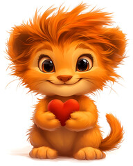 A cartoon cat holding a red heart. The cat is cute and happy. The heart symbolizes love and affection