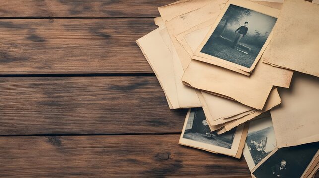 Old Photos Wooden Background Memories