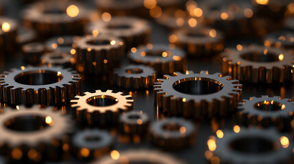interconnected gears in a modern metallic system, showcasing intricate design and smooth motion, symbolizing precision, technology, and the efficiency of machinery
