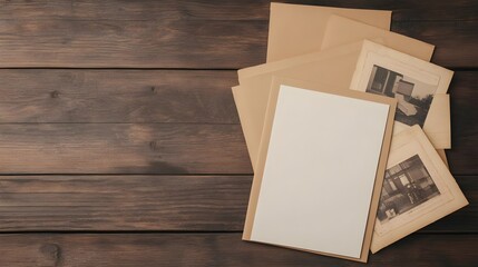 Fototapeta premium Vintage Photos Blank Card Wooden Background