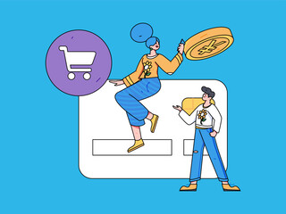 Credit card bill character flat vector concept operation hand drawn illustration
