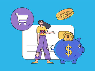 Credit card bill character flat vector concept operation hand drawn illustration
