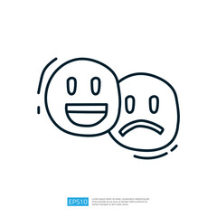 The image depicts two simple line-drawn emoticons, one smiling and one frowning, representing contrasting emotions. It symbolizes the duality of feelings.