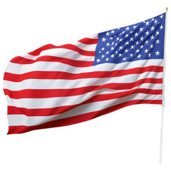 American flag waving against a clear blue sky at a festive outdoor event