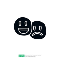 The image features two simple emoticons one with a smiling face and the other with a sad face, representing contrasting emotions.