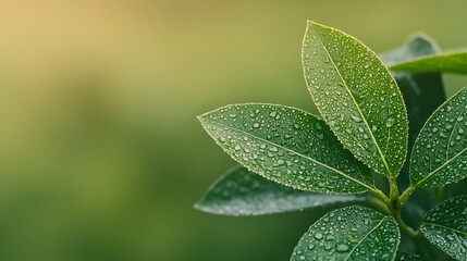 Raindrops on green leaves in a floral nature background close-up photography outdoor serenity