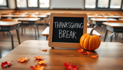 Thanksgiving Break Notice: Festive Classroom with Pumpkins