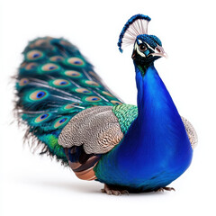 Obraz premium regal peacock displaying vibrant blue and green feathers, showcasing its stunning tail. This majestic bird stands proudly, embodying grace and beauty