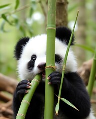 Obraz premium giant panda eating bamboo