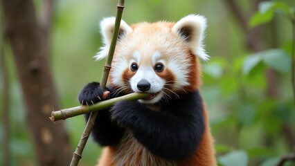 red panda eating bamboo